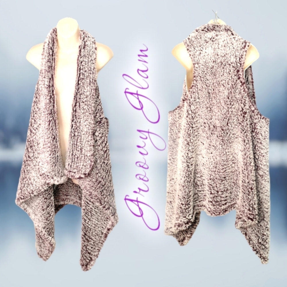 GROOVY GLAM Burgundy Frost Handmade Sherpa Teddy Plush Waterfall Vest
